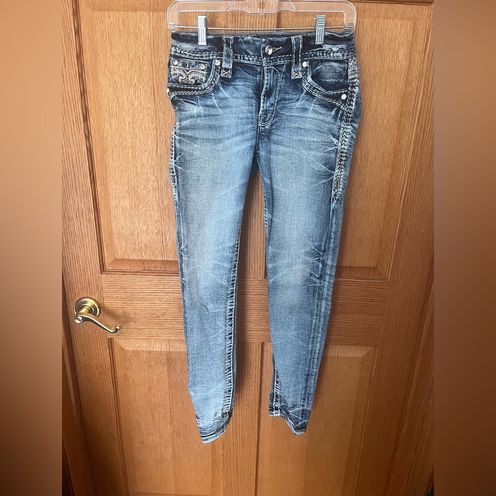 Rock Revival Light Blue Distressed ankle Skinny Jeans